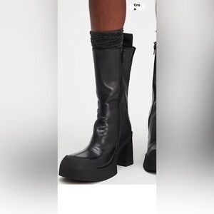 New Miista Sibylle Black Leather Platform Boots Size US 6.5 // EUR 37